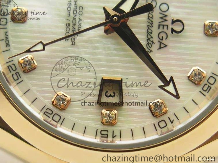 0520 Timeless Aqua Terra Ladies 35mm RG V6F Best Edition White MOP Dial On RG Bracelet A 8102